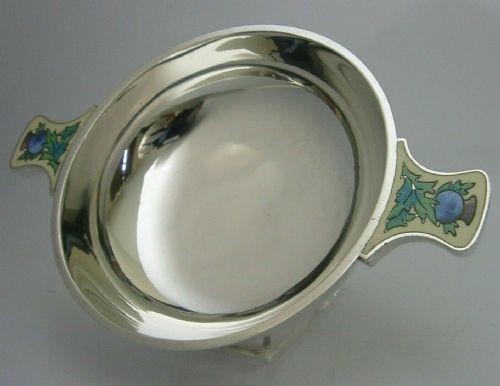Rare Sterling Silver Enamel Bernard Instone Whisky Cup Quaich Bowl C1920s