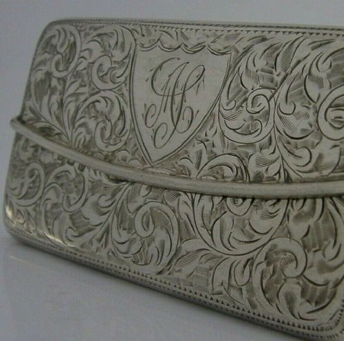 Beautiful Solid Sterling Silver Card Case 1913 Antique 38g Sprung Hinge