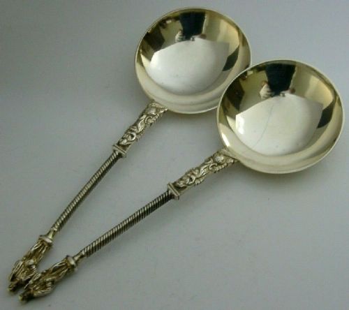 English Victorian Sterling Silver Serving Spoons 1889 Antique Apostles 128g