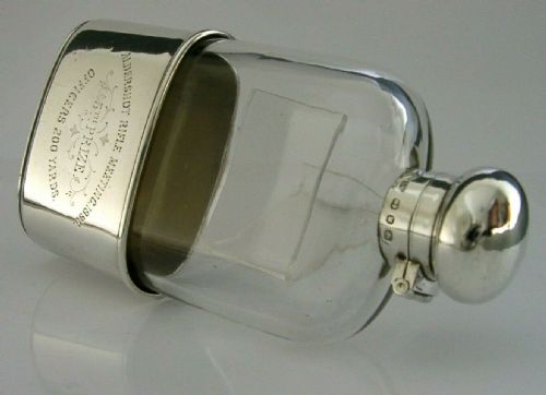 Military Sterling Silver Hip Spirit Flask 1896 Shooting 278g Victorian Aldershot