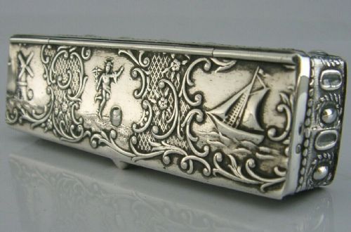 Rare Dutch Solid Silver Table Desk Stamp Box 1910 Antique 60g