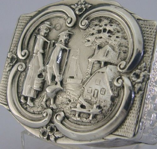 Rare Dutch Export Solid Silver Picture Top Box 1901 Antique