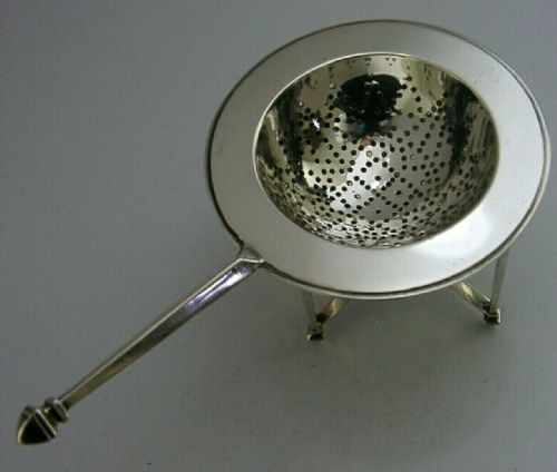 Superb Dutch Solid Silver Tea Strainer & Drip Bowl Stand 1943 Antique