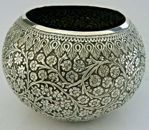 Beautiful Good Sized Indian Eastern Solid Silver Bowl C1900 Antique 146g