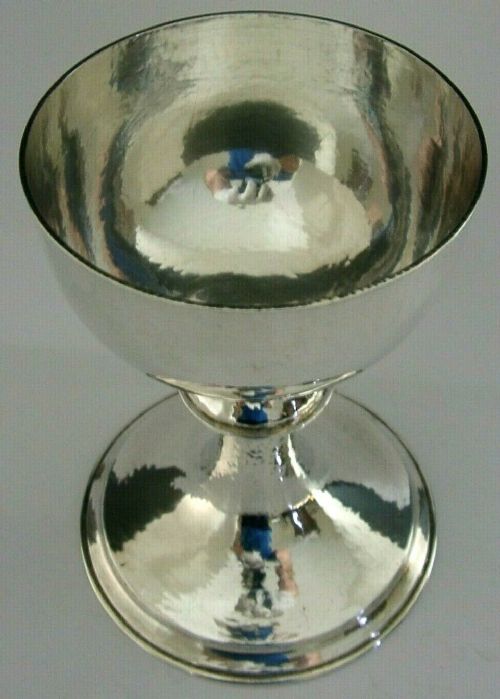 Superb Large 312g Arts & Crafts Sterling Silver Chalice 1955 Religious Hammered