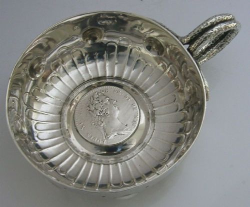 Rare English Import Sterling Silver 1732 Coin Wine Taster 1909 Snake Handle