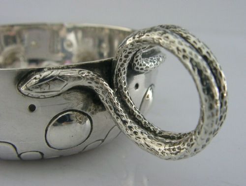 fig 1. RARE ENGLISH IMPORT STERLING SILVER 1732 COIN WINE TASTER 1909 SNAKE HANDLE