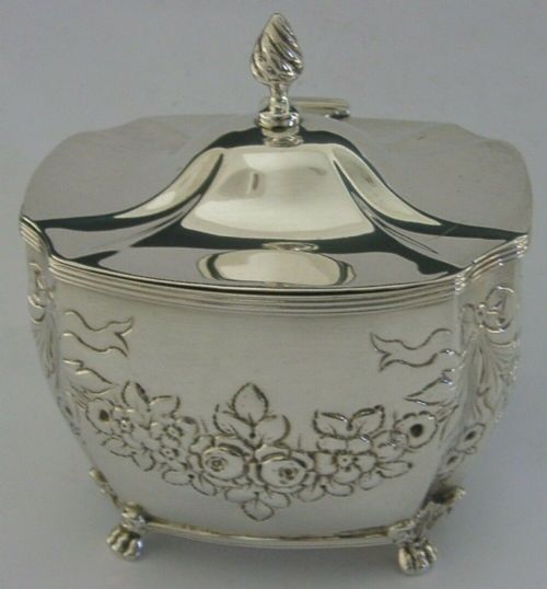 Stunning English Chester Solid Sterling Silver Tea Caddy Box 1901 Antique 196g