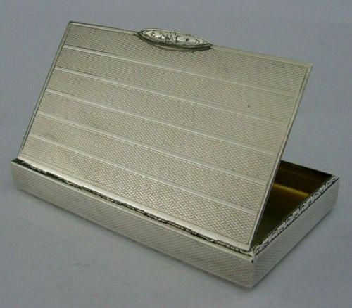 Top Quality Art Deco Sterling Silver Engine Turned Snuff Box 1929 Antique 68g