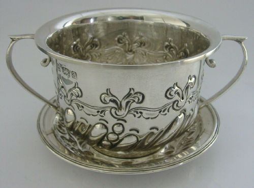 Rare Victorian Sterling Silver Poringer Bowl Cup and Saucer 1900 Antique 198g