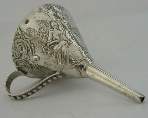 Good Size French Solid Silver Hip Flask Wine Bottle Funnel C1900 Antique 26g
