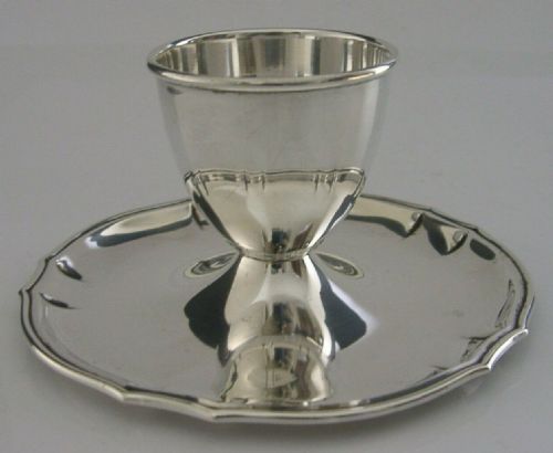 Rare Swiss Solid Silver Egg Cup and Saucer C1940s Antique Jezler Switzerland 66g