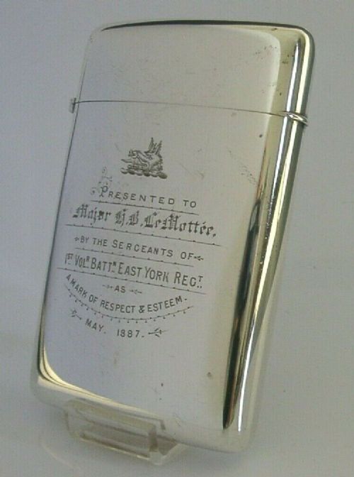 Rare Victorian Sterling Silver S Mordan East Yorkshire Regiment Cigar Case 1887