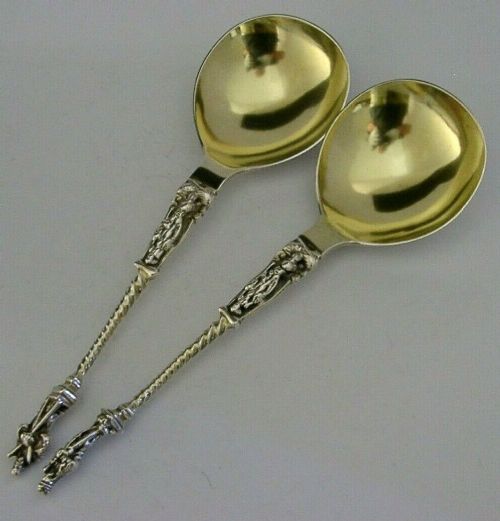 English Victorian Sterling Silver Apostle Serving Spoons 1878 Antique 114g