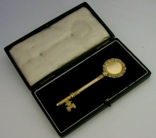 Rare English Sterling Silver Gilt Presentation Key 1926 Antique Cased 36g