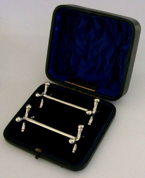 Mint Cased Pair of English Solid Sterling Silver Cutlery Rests 1895 Antique 48g
