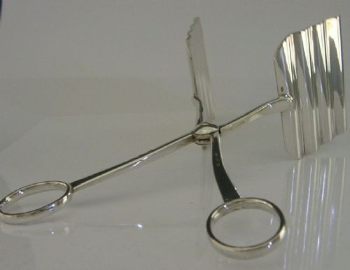 Rare Austrian Solid Silver Sandwich Serving Tongs C1930s Antique Vienna Art Deco