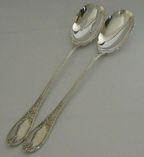 Superb Heavy Pair of Solid Sterling Silver French Salad Servers C1900 158g