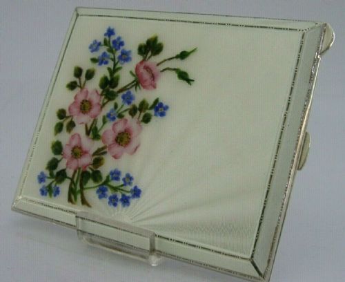 Stunning English Wild Flowers Sterling Silver Enamel Cigarette Case 1955 172g