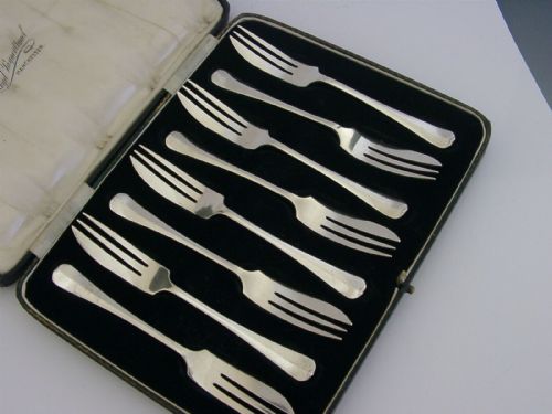 Rare English Set of Eight 8 Solid Sterling Silver Cake Pastry Forks 1938 116g
