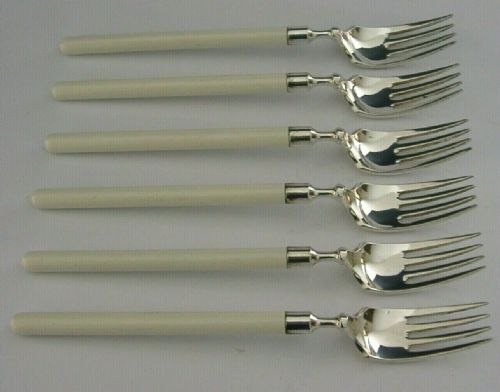 Rare Hans Hansen Danish Designer Solid Silver Ceramic Forks 1950 Modernist