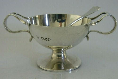 Large Arts & Crafts Sterling Silver Art Nouveau Salt Cellar & Spoon 1911 58g