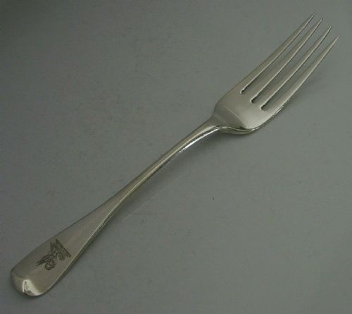 Rare York Victorian Sterling Silver Pelican Crested Fork 1848 Antique Barber