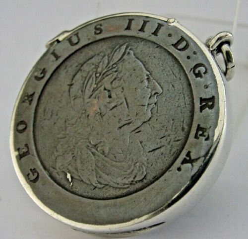 Rare Solid Sterling Silver 1797 Cartwheel Penny Coin Vesta Case 1890 Antique 50g