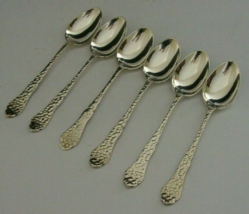 Unusual Six English Arts & Crafts Solid Sterling Silver Spoons 1930 Antique 72g