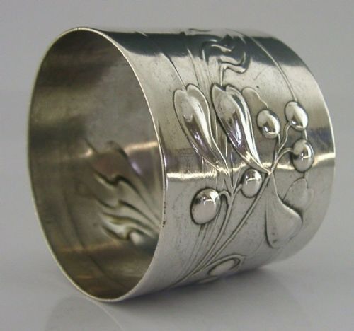 Beautiful Solid Silver Mistletoe Napkin Ring German Art Nouveau C1905