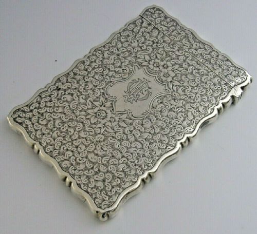 Stunning Solid Sterling Silver Victorian Card Case 1881 Antique 58g Left Handed