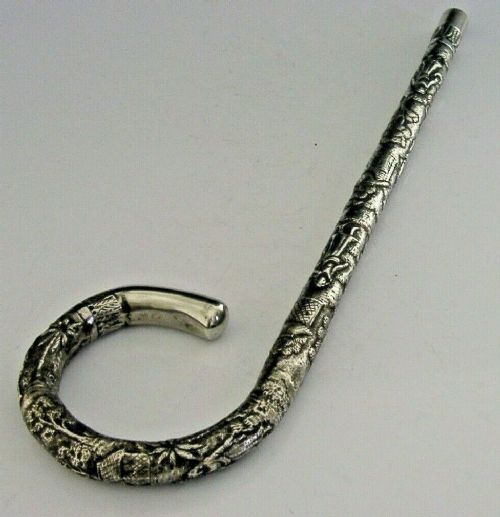 Large Anglo Indian Solid Silver Parasol Walking Cane Stick Handle C1900 Antique