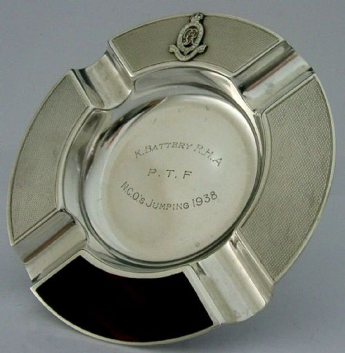 Rare Sterling Silver Enamel the King's Troop Rha Military Ash Tray 1938 100g