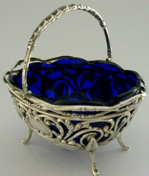 Beautiful English Sterling Silver Art Nouveau Basket Bowl 1901 Antique