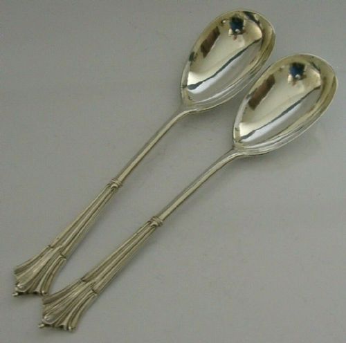 Albany Pattern Victorian Solid Sterling Silver Serving Spoons 1888 Antique 106g
