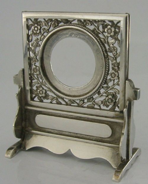 Rare Chinese Export Solid Silver Menu Place Name Holder C1890 Antique Blossom