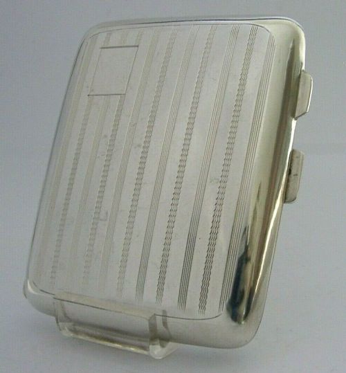Quality English Sterling Silver Cigarette Case 1929 Antique Art Deco 72g