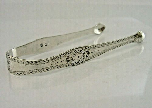 Antique Hester Bateman Sterling Silver Bright Cut Sugar Tongs C1780s Rare