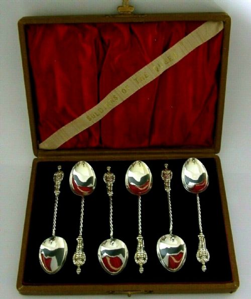 Rare Boer War Military Sterling Silver Queens Soldiers Spoons 1900 Antique
