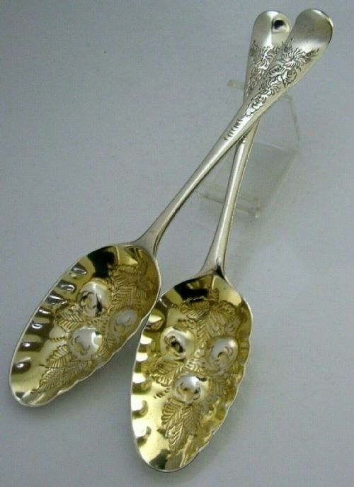 George II English Sterling Silver Berry Serving Spoons C1750's Antique 128g