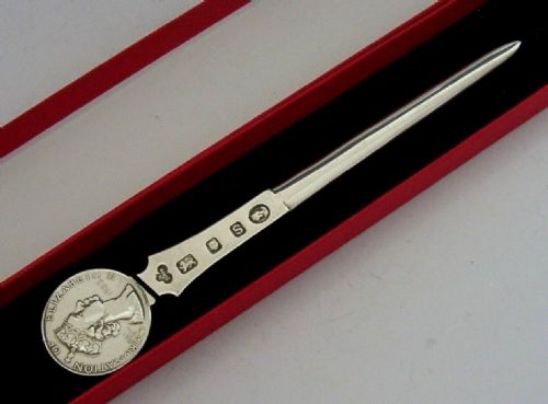 Sterling Silver Royal Coronation Letter Opener 1953 Queen Elizabeth Desk Item