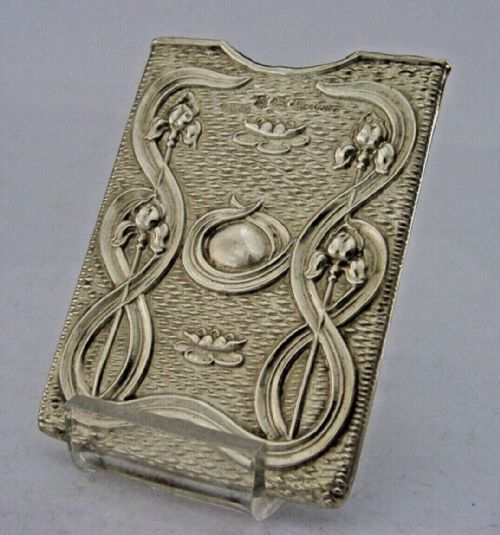 Pretty Art Nouveau Solid Sterling Silver Business Card Case 1904 English Antique