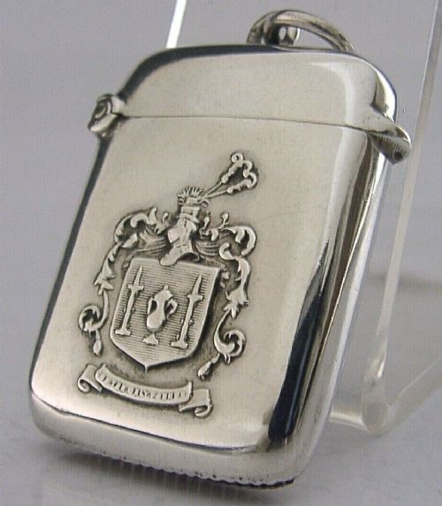 Rare Sterling Silver Worshipful Company of Founders Vesta Case 1909 Antique