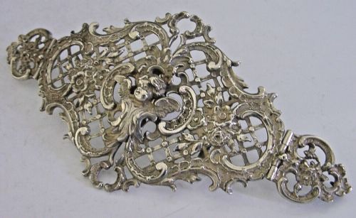 Unusual Large German Solid Silver Cherub Belt Buckle C1900 Hinged Antique 38g