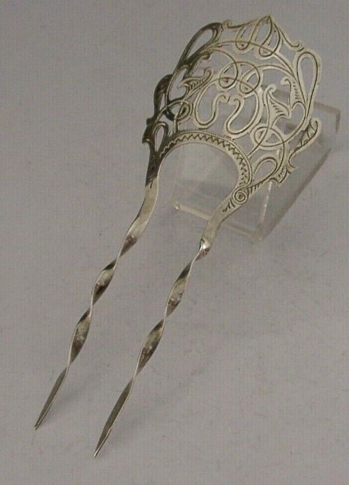 Stunning English Sterling Silver Art Nouveau Hair Slide Comb 1903 Antique 10g