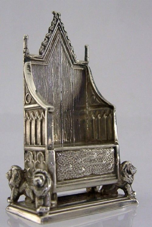 English Good Sized Sterling Silver Miniature Coronation Chair 1952 Royalty 38g