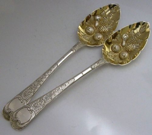 Beautiful English Sterling Silver Berry Serving Spoons 1802 Antique 132g