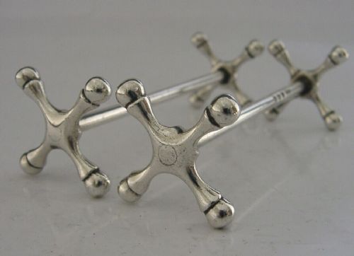 Heavy Pair of English Solid Sterling Silver Cutlery Rests 1911 Antique 62g