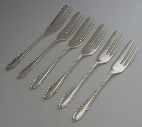 Art Deco Six English Solid Sterling Silver Cake Pastry Forks 1934 Antique 108g