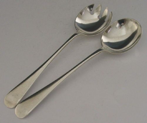Heavy Old English Pattern Solid Sterling Silver Salad Servers 1926 Antique 120g